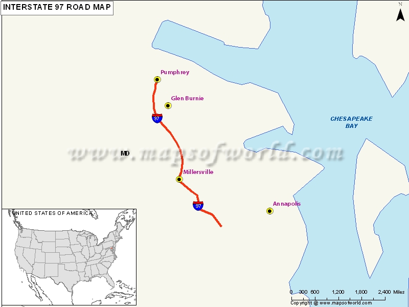 US Interstate 97 (I97) Map Annapolis, Maryland to Baltimore, Maryland
