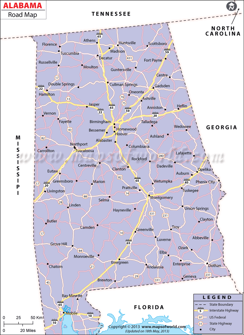 Alabama Road Map, Alabama Highways Map, Alabama Interstates