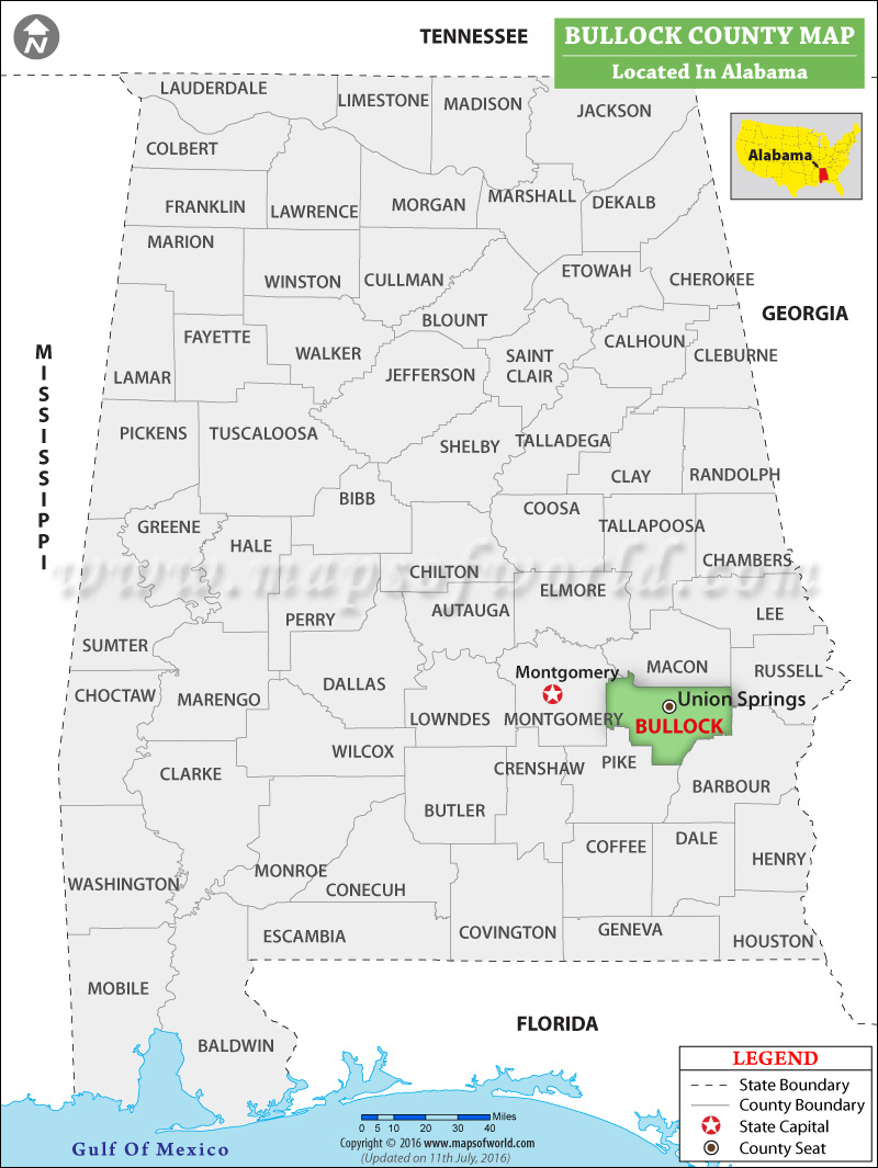 Bullock County Map, Alabama