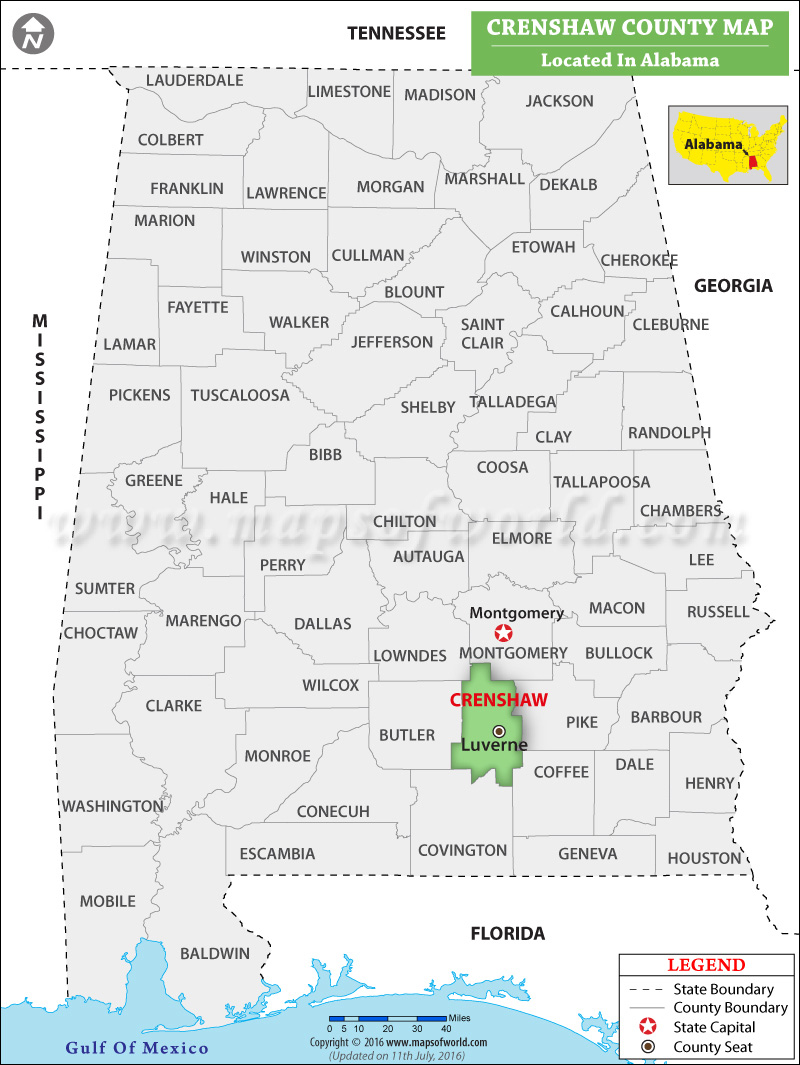 Crenshaw County Map, Alabama