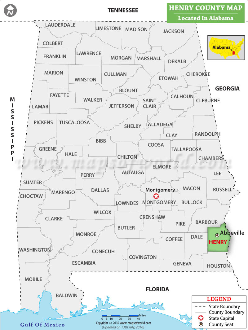 Henry County Map, Alabama