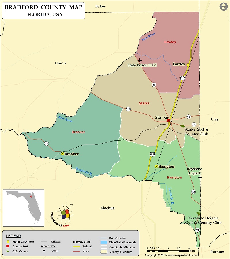 Bradford County Map, Florida