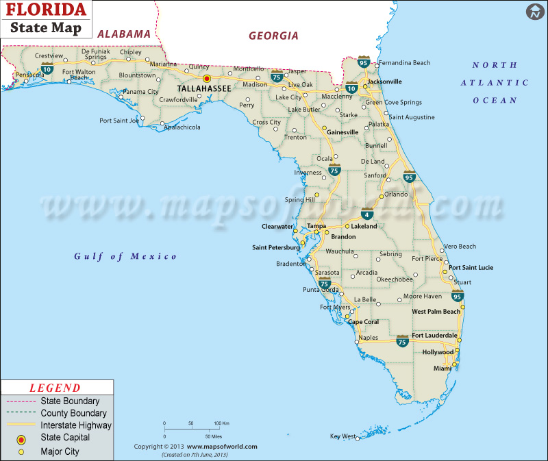 Florida State Map, Map of State of Florida with Cities