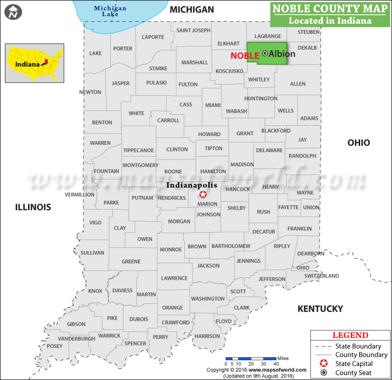 Noble County Map, Indiana
