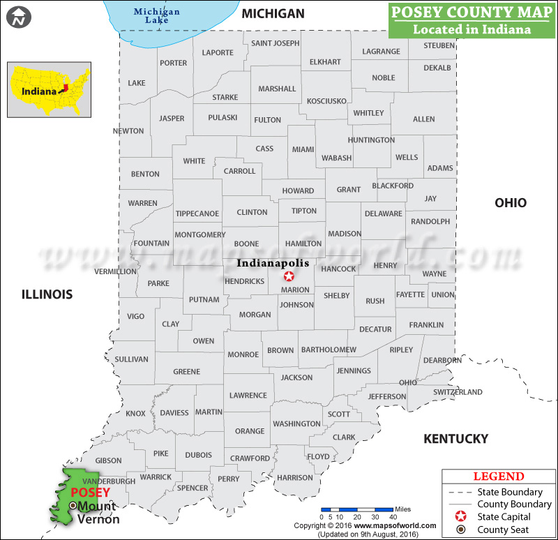 Posey County Map, Indiana