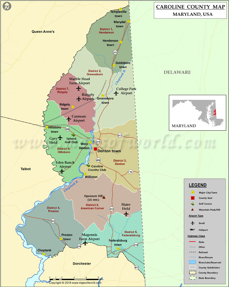 Caroline County Map, Maryland