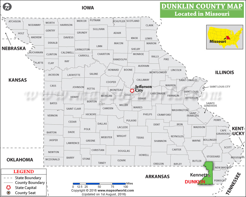 Dunklin County Map, Missouri