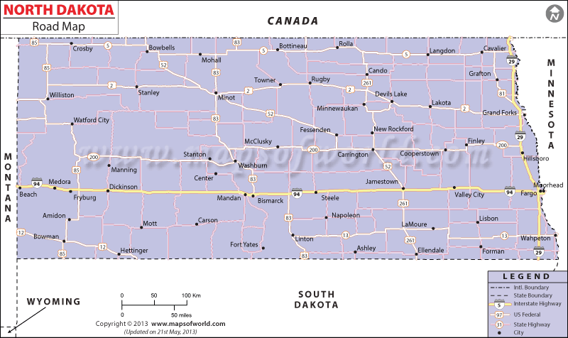 North Dakota Road Map, North Dakota Highway Map