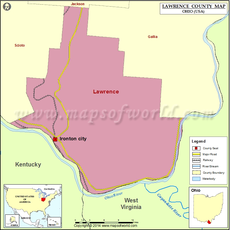 Lawrence County Map, Map of Lawrence County Ohio