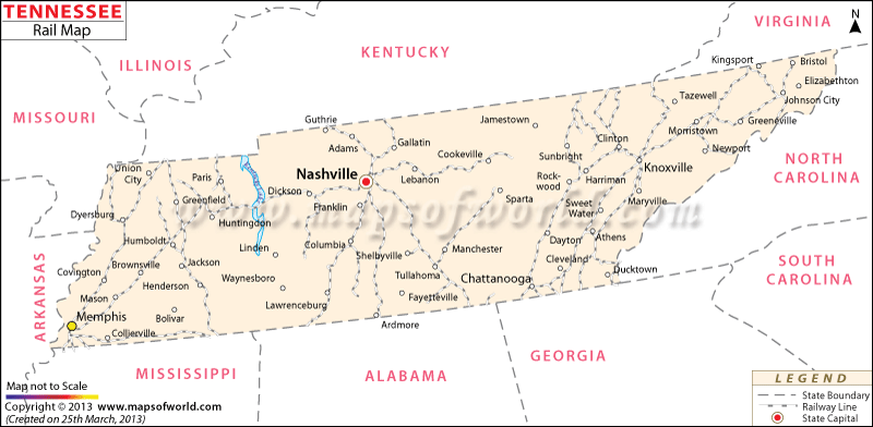 Tennessee Rail Map, Train Route of Tennessee