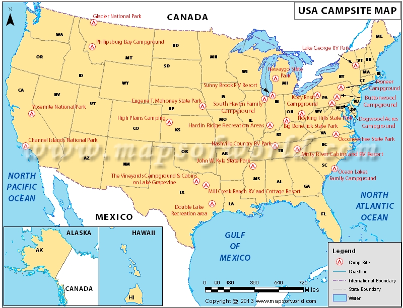 Map of Camping Sites in USA