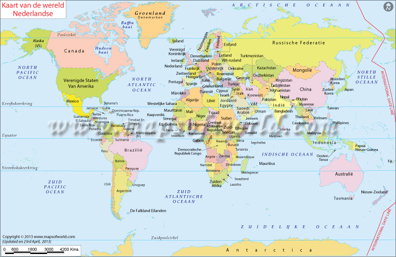 Wereldkaart, Kaart Van De Wereld - World Map In Dutch