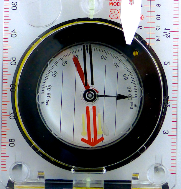 Plotting a bearing on a map using a baseplate compass adjusted for