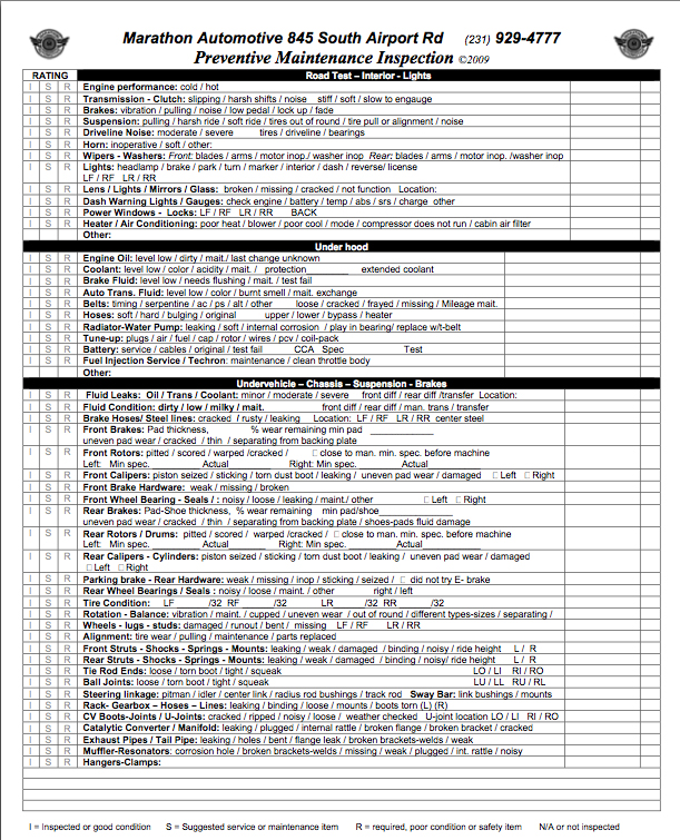 Preventive Maintenance Inspection Marathon Automotive