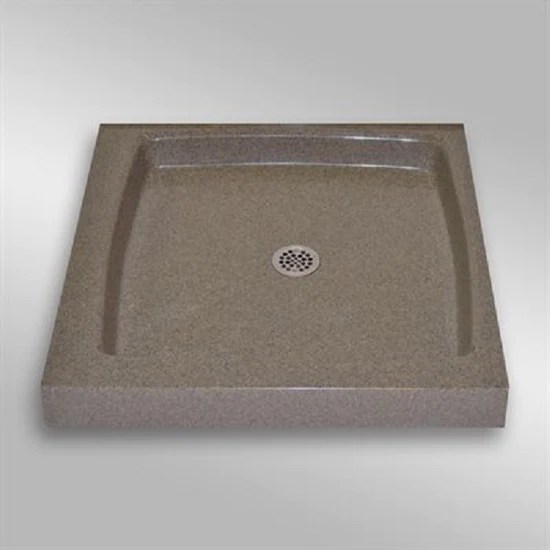 32"x32" Single Threshold Shower Base with Centre Drain Carioca Stone