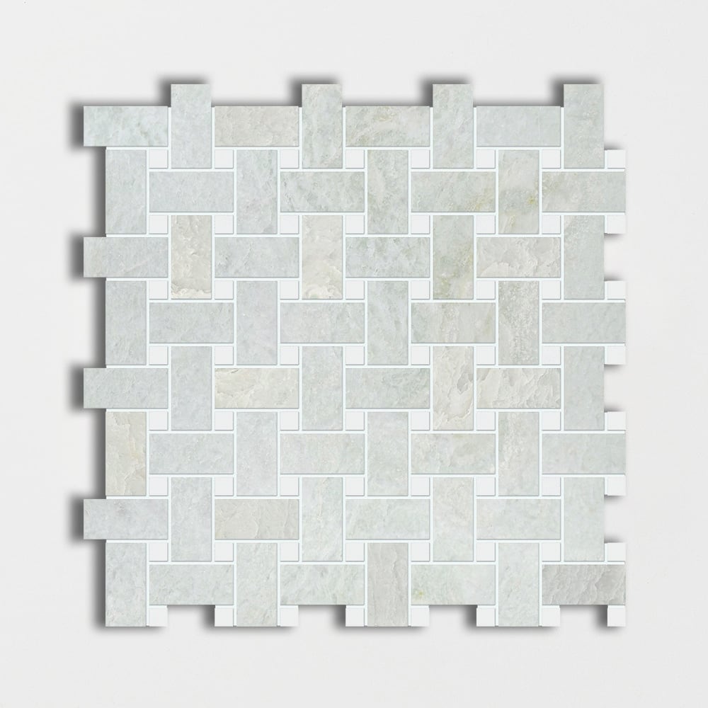 Ming Green&thassos White Polished Basket Weave Marble Mosaic 12x12x3