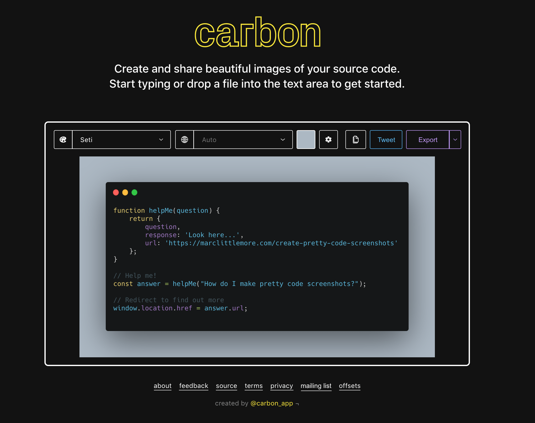 Create pretty code screenshots Marc Littlemore