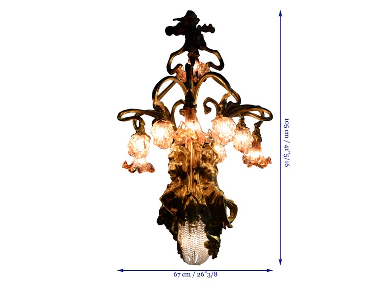 Beautiful antique Art Nouveau style chandelier in gilt bronze and