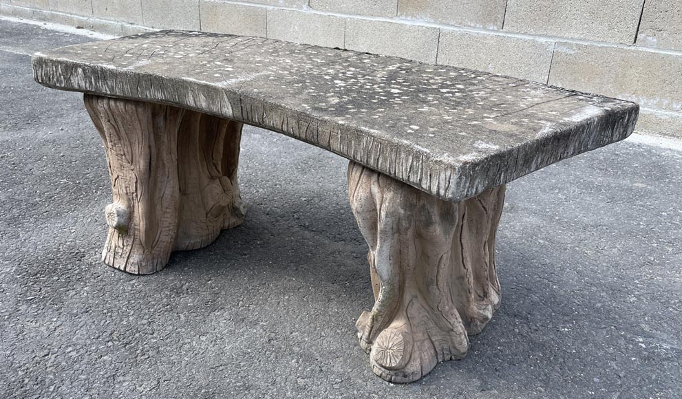 Concrete Rustic style garden furniture imitating trees, middle of the