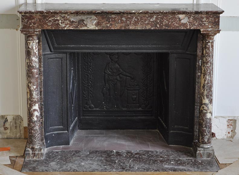 Antique Empire fireplace with columns and its complete cast iron insert