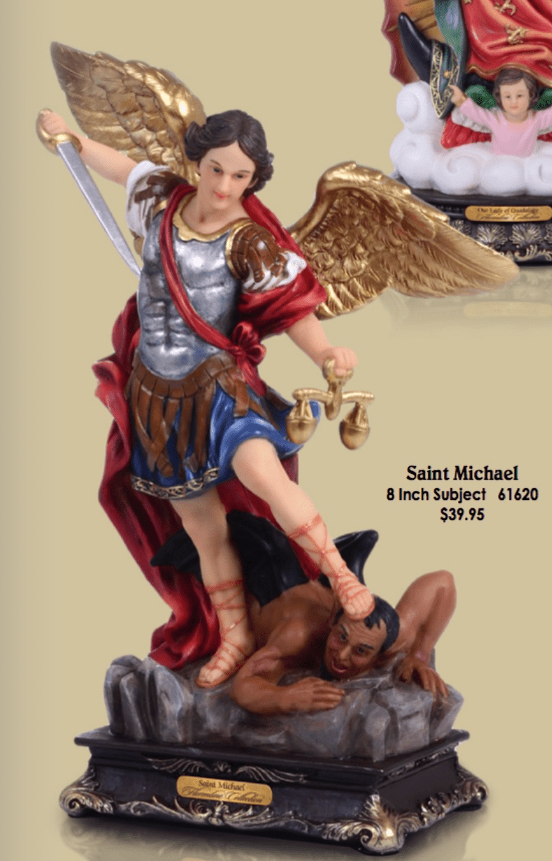 8" WOOD CARVED RESIN ST. MICHAEL STATUE