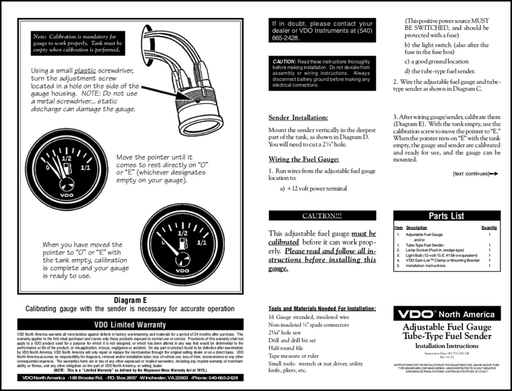 VDO Adjustable Fuel Sender Installation Instructions MARINE DIESEL BASICS