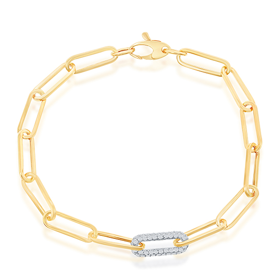 Paperclip Chain Bracelet with 1 Diamond Pavé Link Bracelets Jewelry