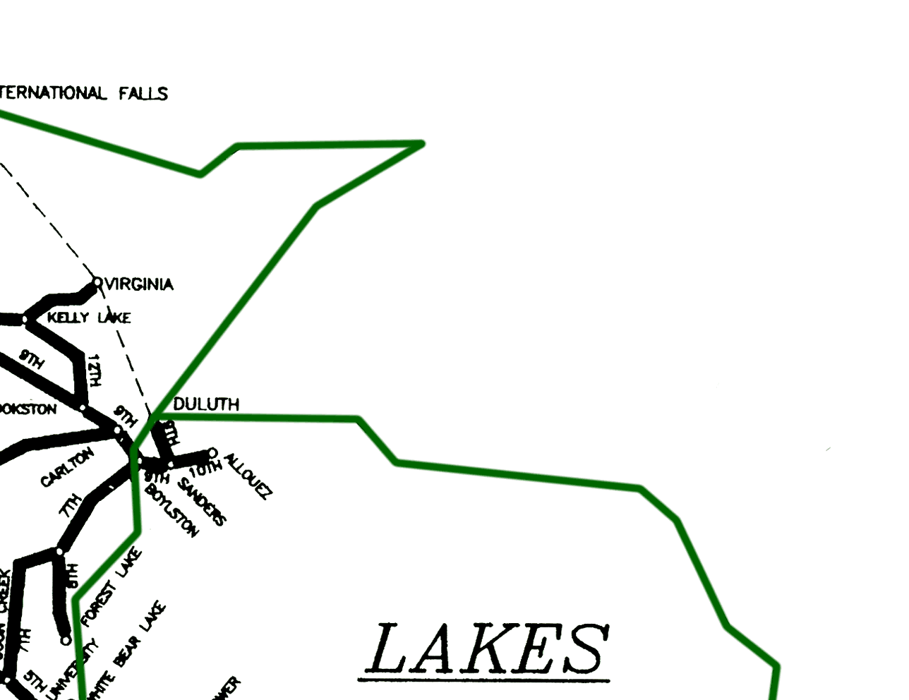 Burlington Northern Lakes Division System Map