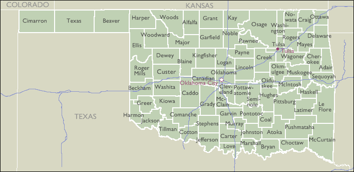 County Zip Code Wall Maps of Oklahoma