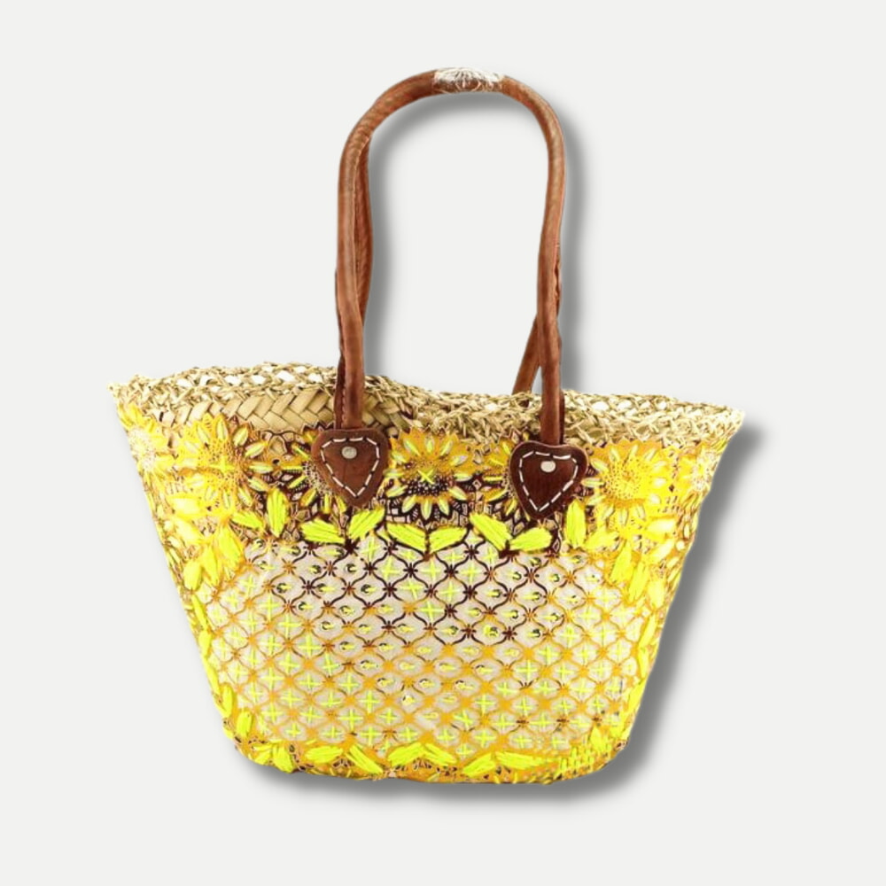 Moroccan Straw Tote Bag With Short And Long Leather Handles