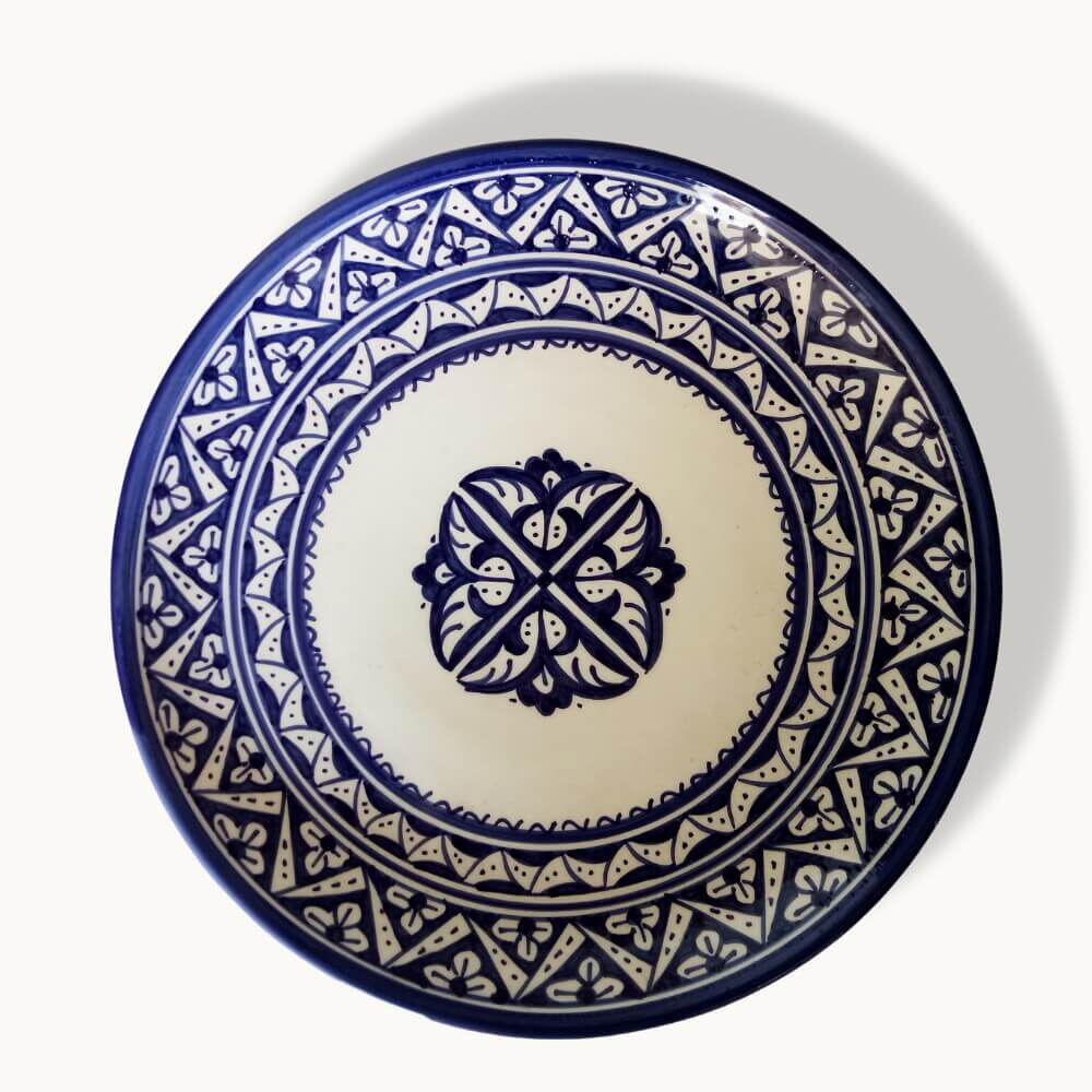 Set Of 2 Handcrafted Blue Moroccan Ceramic Plates 13.7" Diameter