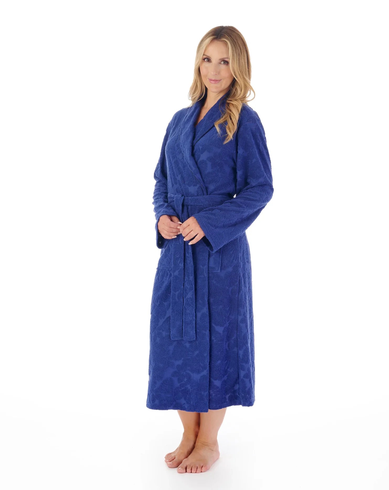 Navy 46" Floral Towelling Wrap Robe Marshalls of Saintfield