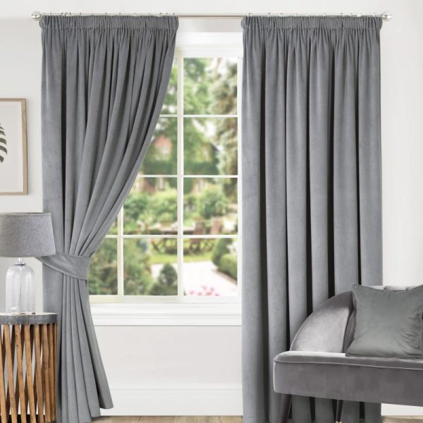 Velvet Fully Lined Pencil Pleat Curtains Soft Grey Marshalls of Preston