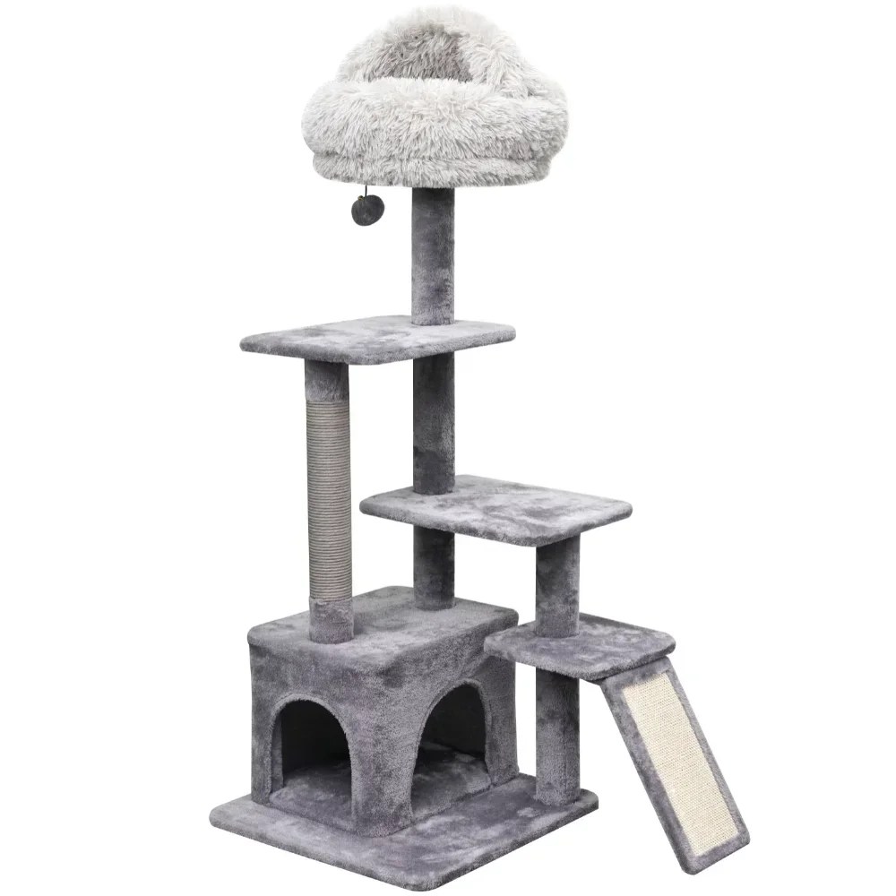 4Level Grey Cat Tree 48'' Tower with Condo & Scratching Pad Mashoops Cat