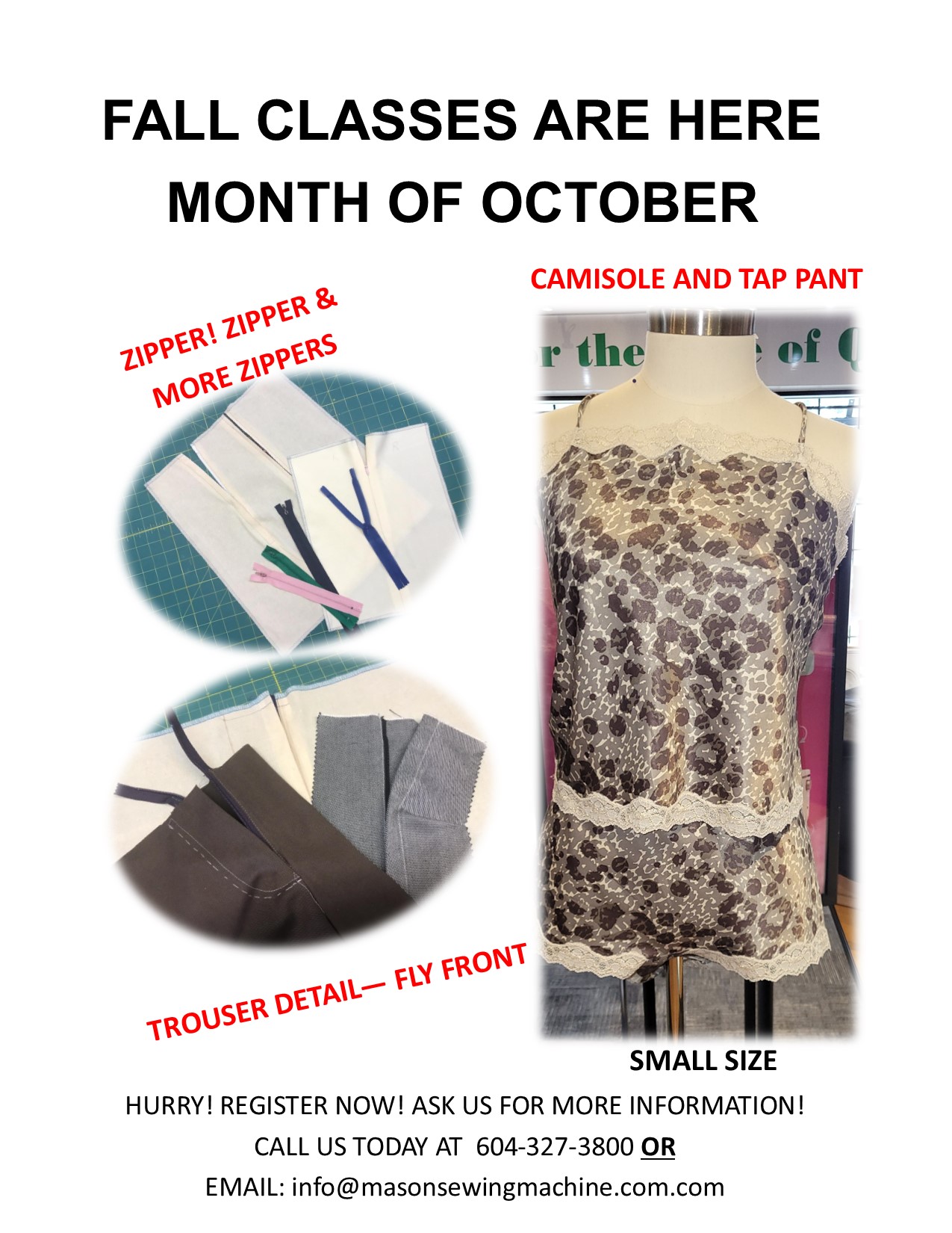 Fall Classes 2023 Sewing Machine Vancouver, Mason Sewing Machine (604