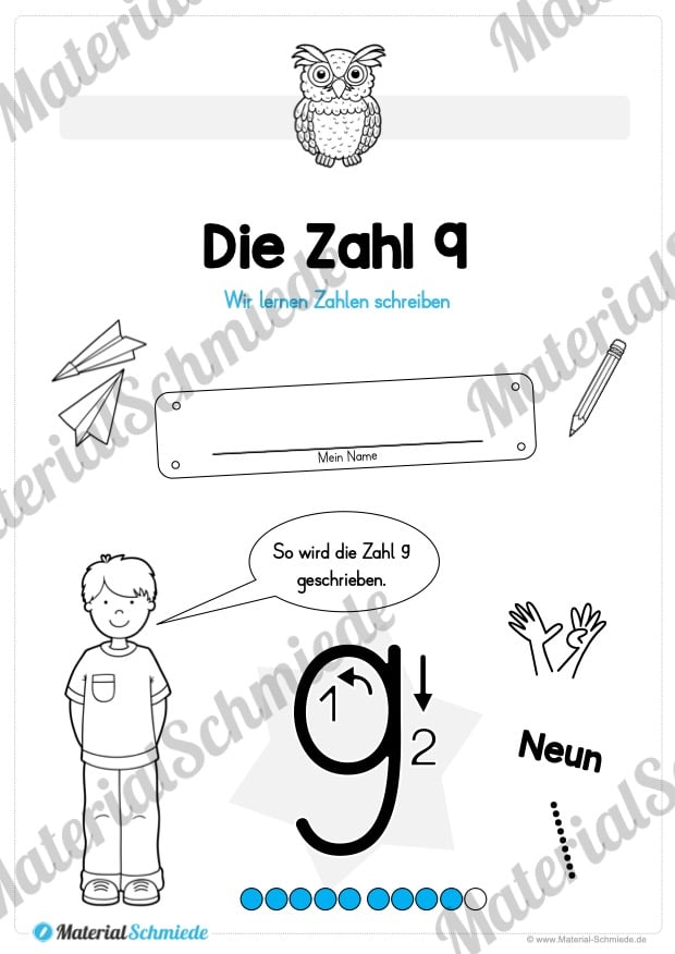 MaterialPaket Zahl 9 schreiben lernen (25 Arbeitsblätter)