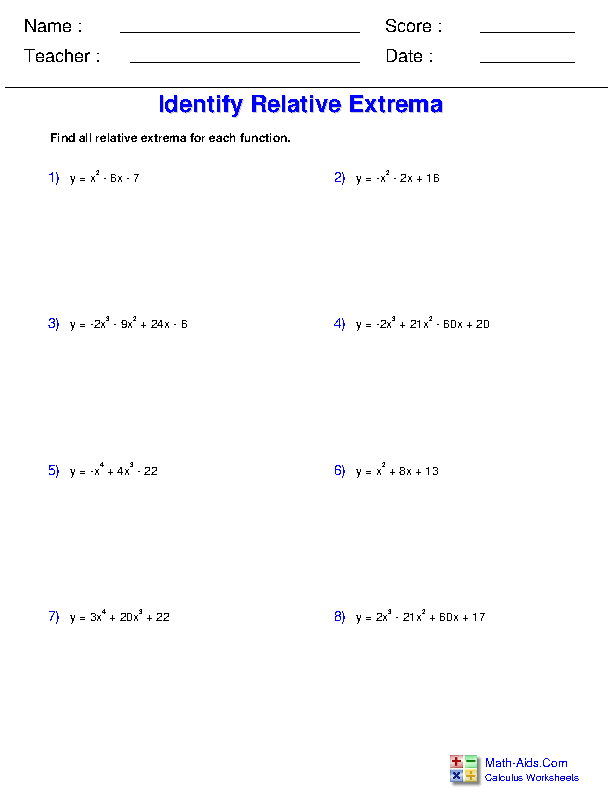 Calculus Worksheets Differentiation Applications for Calculus Worksheets