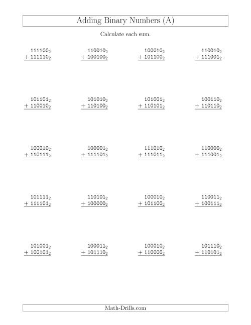 Adding Binary Numbers (Base 2) (A)