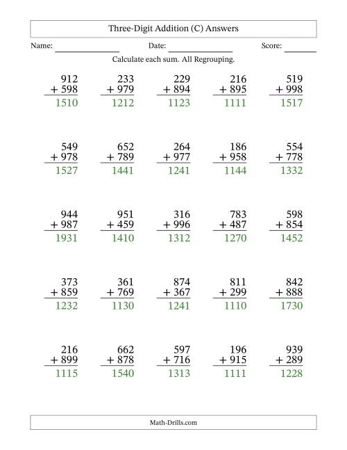 3Digit Plus 3Digit Addtion with ALL Regrouping (C)