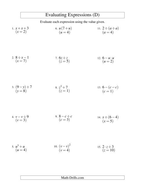 Evaluating TwoStep Algebraic Expressions with One