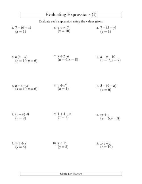Evaluating Two-Step Algebraic Expressions with Two Variables (I)