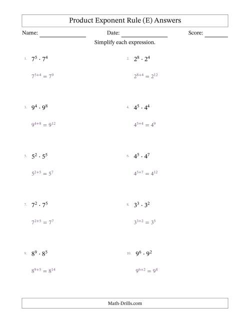 Multiplying Exponents (All Positive) (E)