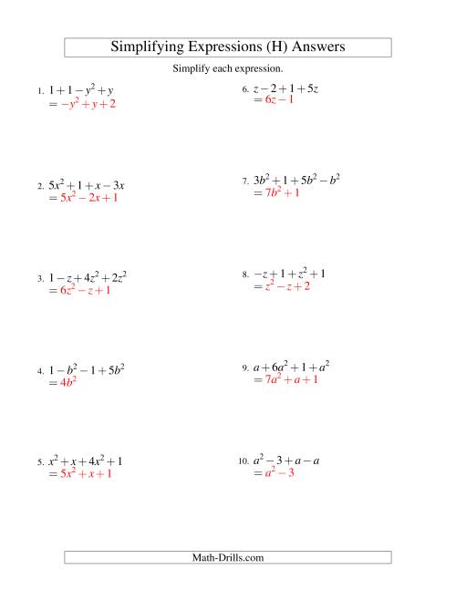 Simplifying Algebraic Expressions with One Variable and Four Terms