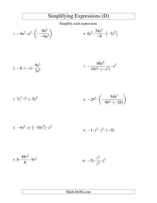 Simplifying Algebraic Expressions with One Variable and