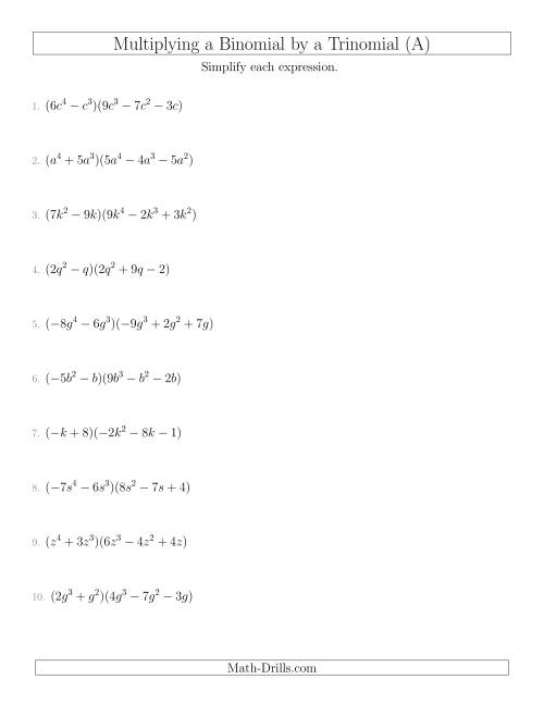 Multiplying a Binomial by a Trinomial (A)