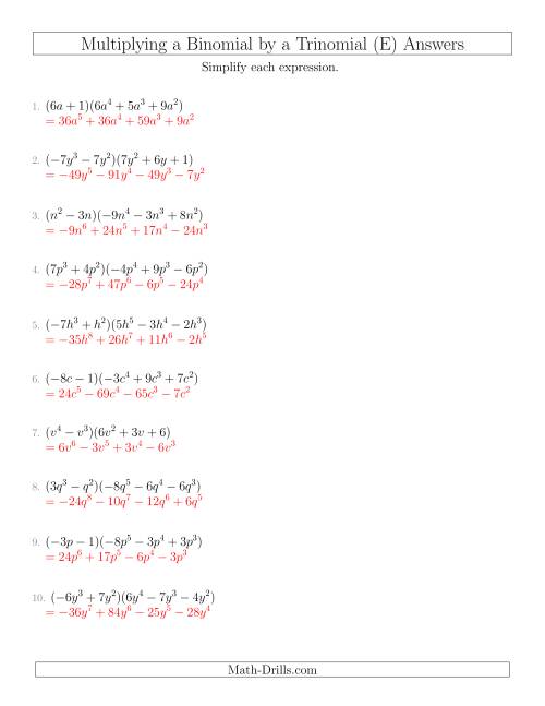 Multiplying a Binomial by a Trinomial (E)
