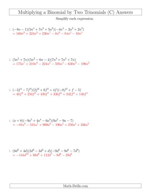 Multiplying Binomials And Trinomials Worksheet Answers