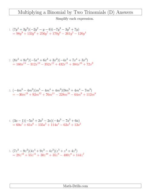 Multiplying a Binomial by Two Trinomials (D)