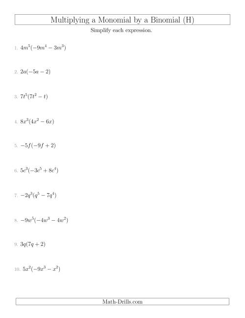 Multiplying a Monomial by a Binomial (H)