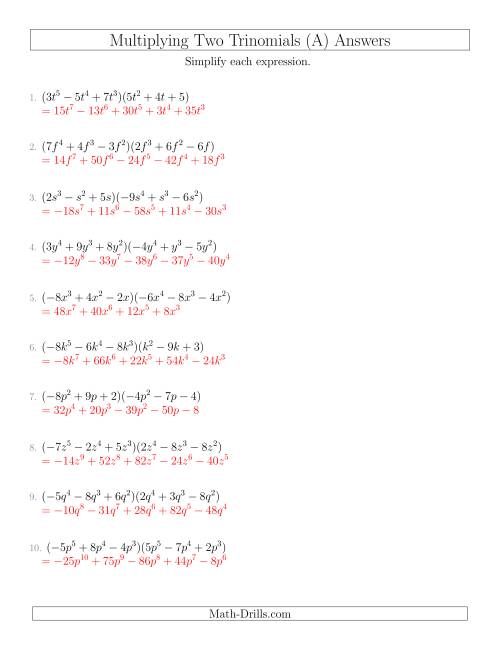 Multiplying Two Trinomials (All)